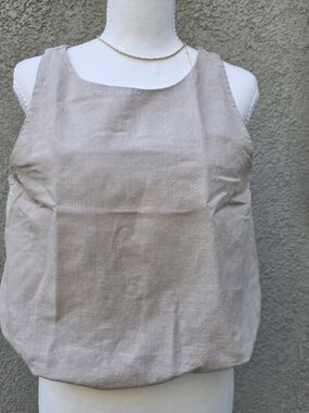Women's Neutral Linen Scoop Neck Tank Top - Soft Beige